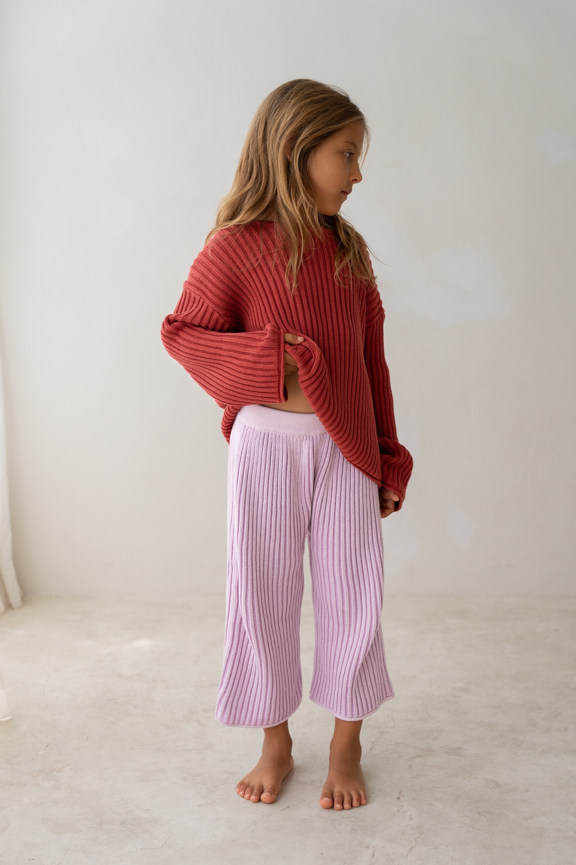 Illoura ~ Essential 3/4 Knit Pants | Mauve Stripe