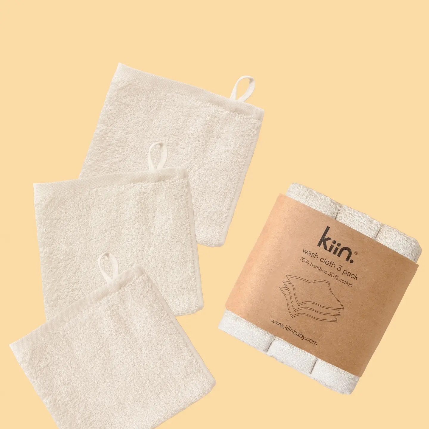 Kiin Baby ~ Wash Cloth 3 Pack - Ivory