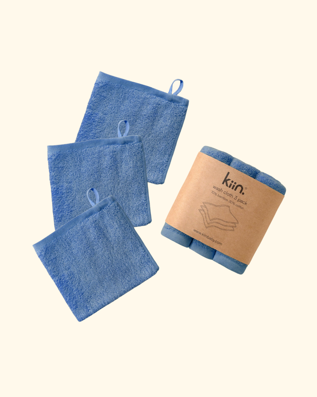 Kiin Baby ~ Wash Cloth 3 Pack - Blue Shadow
