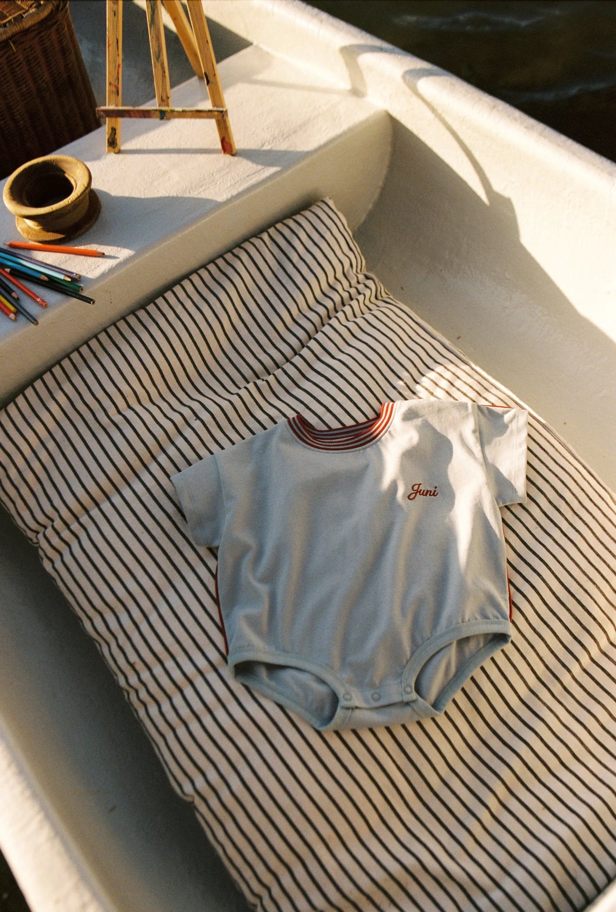 Riley T-Shirt Romper - Stone Blue