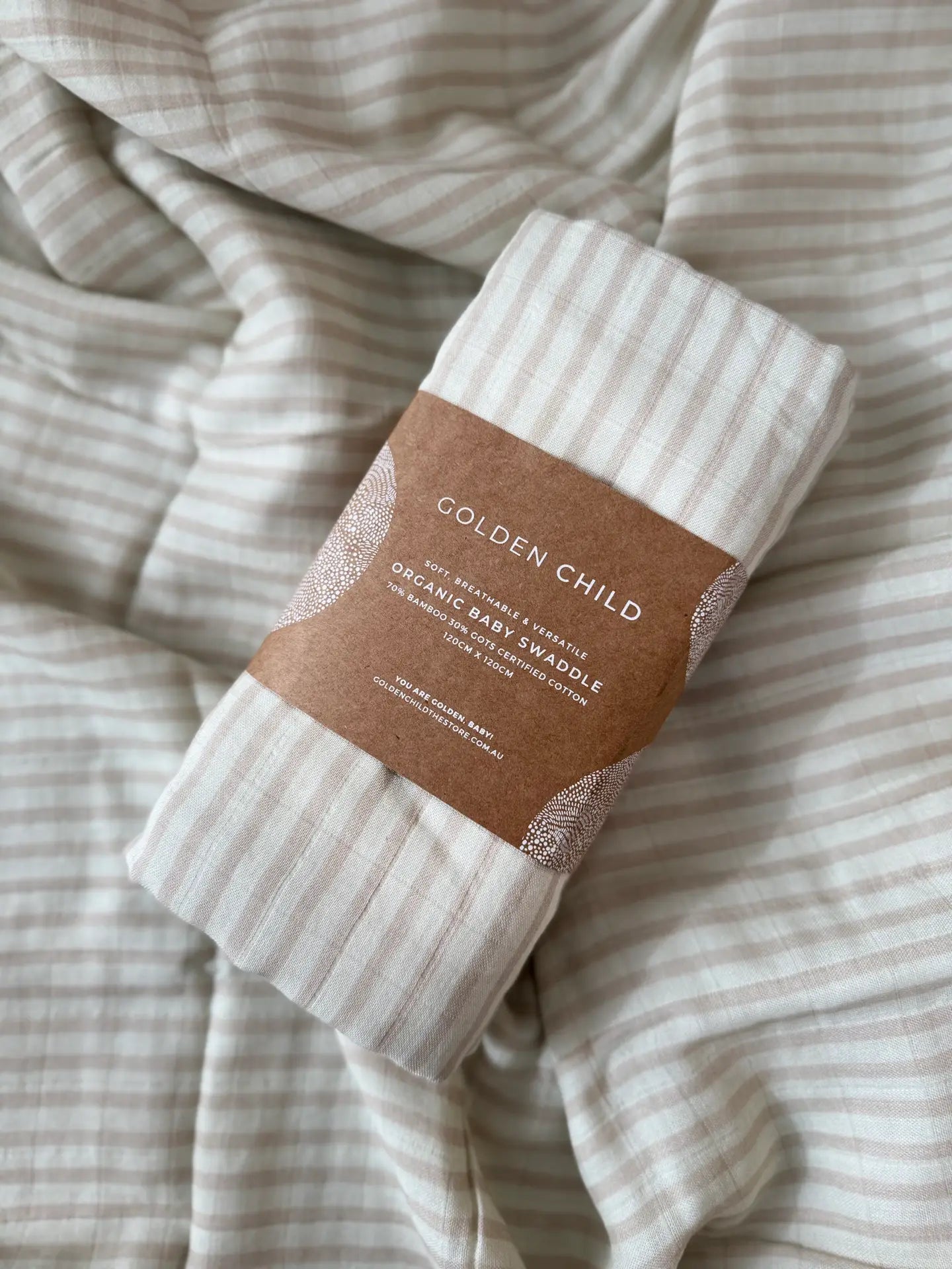 Baby mini stripe organic bamboo swaddle - Stone