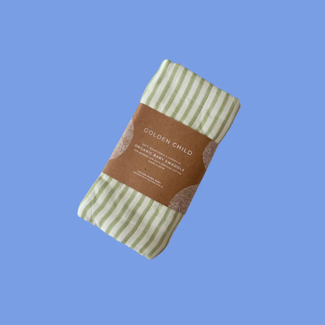 Baby Mini Stripe Organic Bamboo Cotton Baby Swaddle - Lime