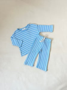 Alma Cotton Stripe Long Sleeve Set - Blue/White Stripe