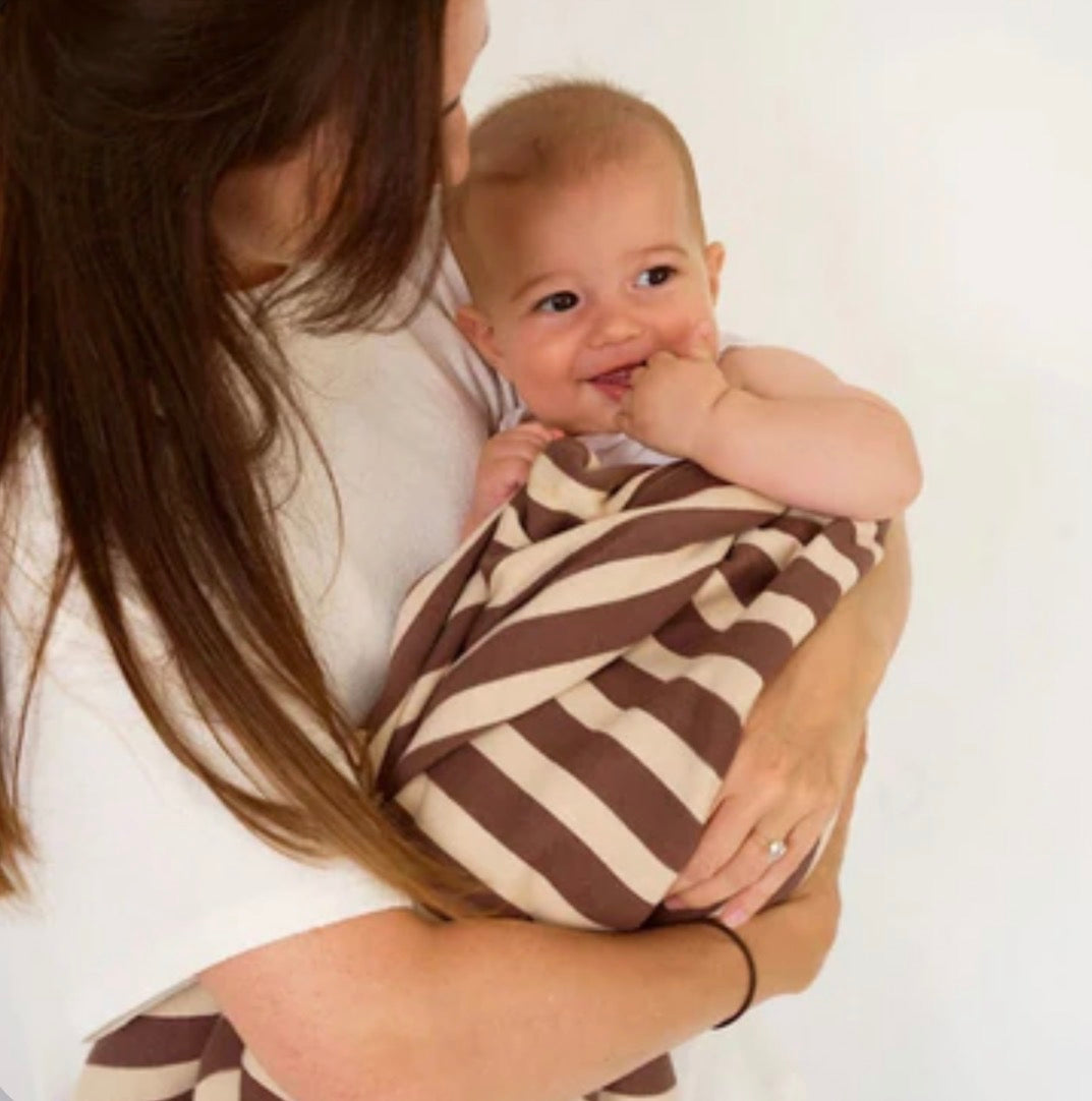 Retro Stripe Organic Cotton Blanket - Chocolate & Sand