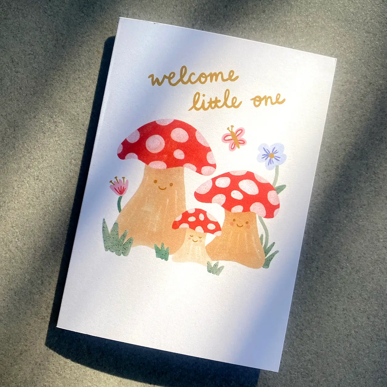 "Welcome Little One" Mushrooms - New Baby Greeting Card