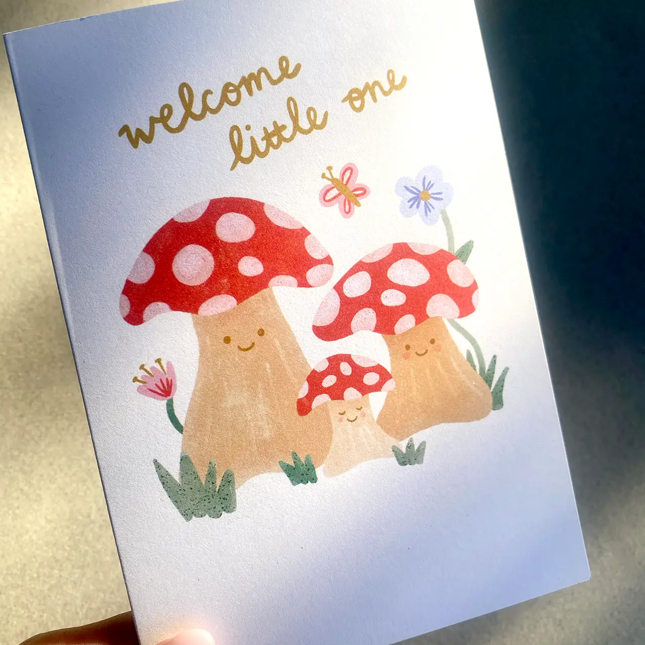"Welcome Little One" Mushrooms - New Baby Greeting Card