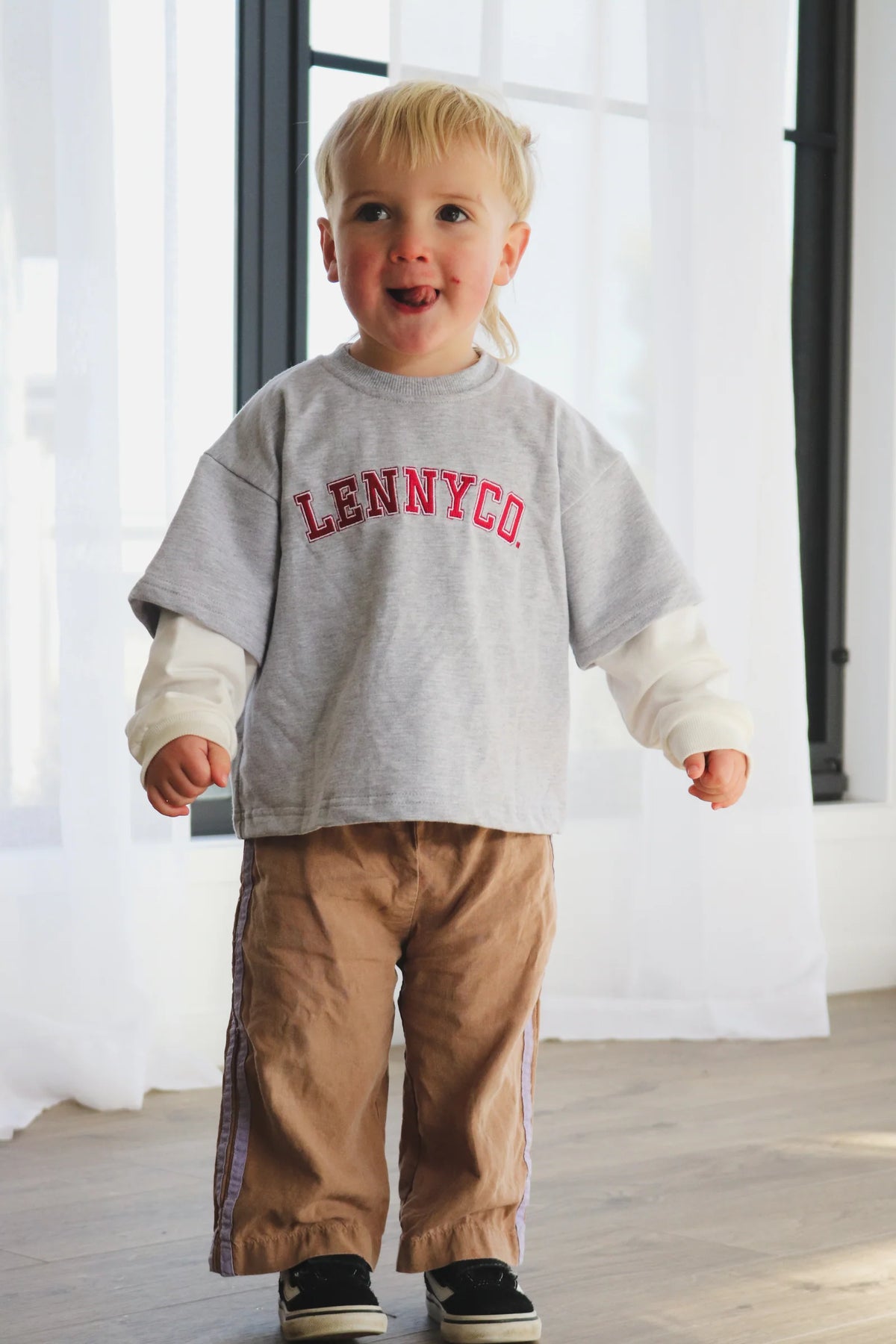 Kids Long Sleeve Layered Tee - Grey Marl