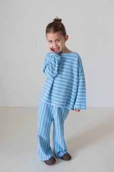 Alma Cotton Stripe Long Sleeve Set - Blue/White Stripe