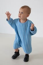 Addie Cotton Stripe Romper - Blue/White Stripe