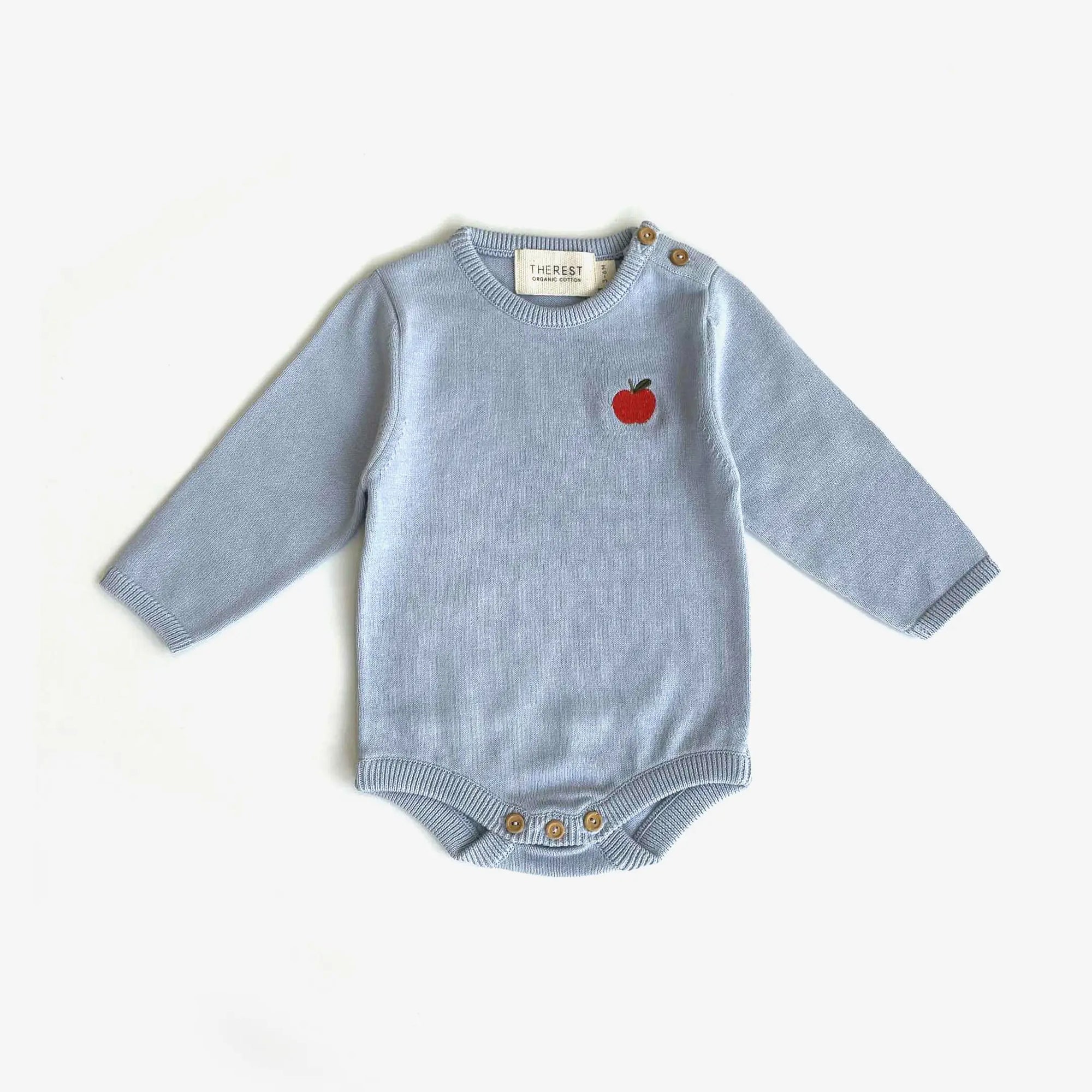 Knit Bodysuit - Sky Blue with Apple