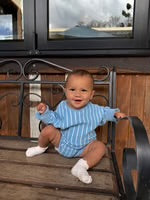 Addie Cotton Stripe Romper - Blue/White Stripe