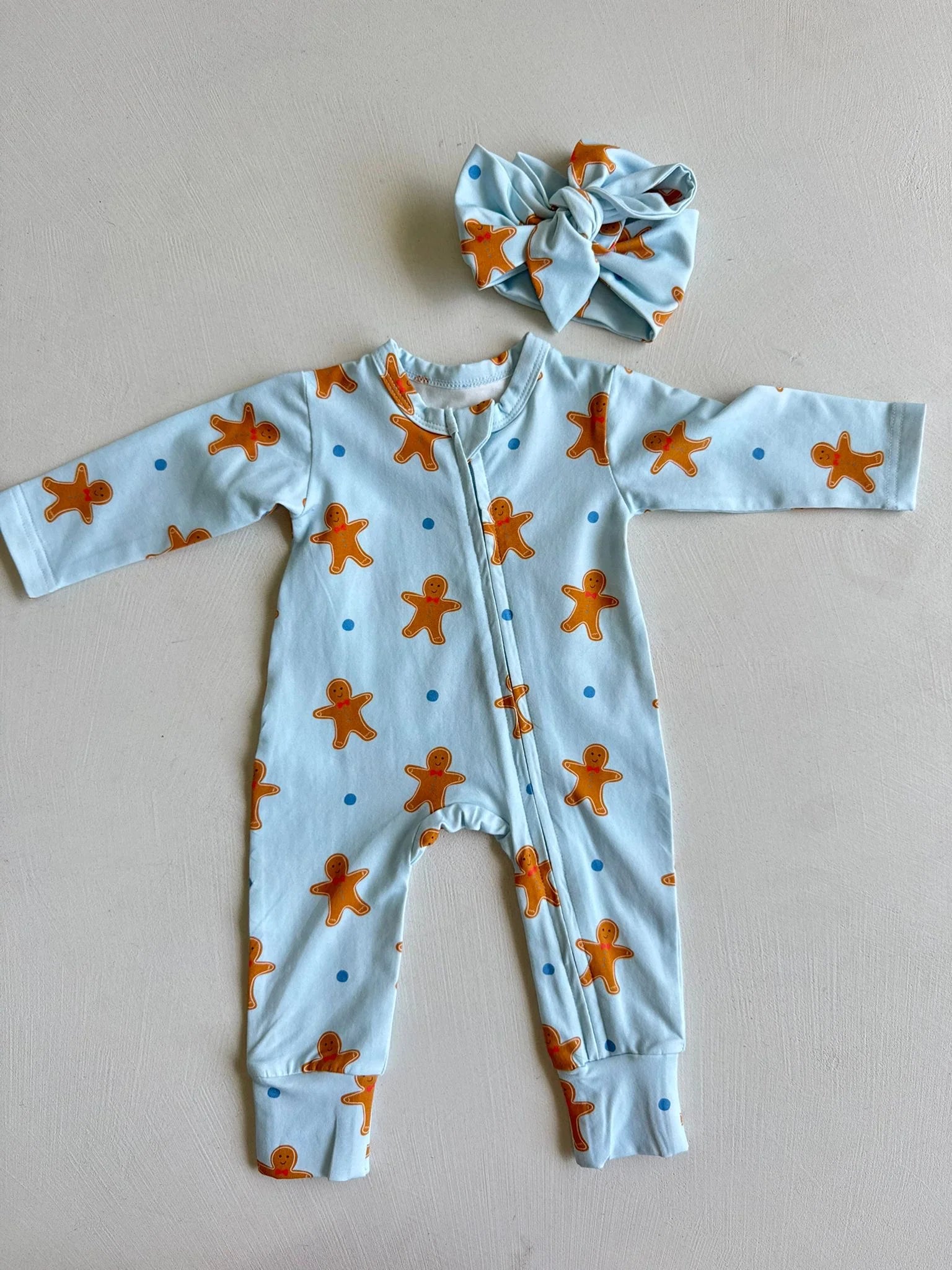 Gingerbread Baby Romper - Blue