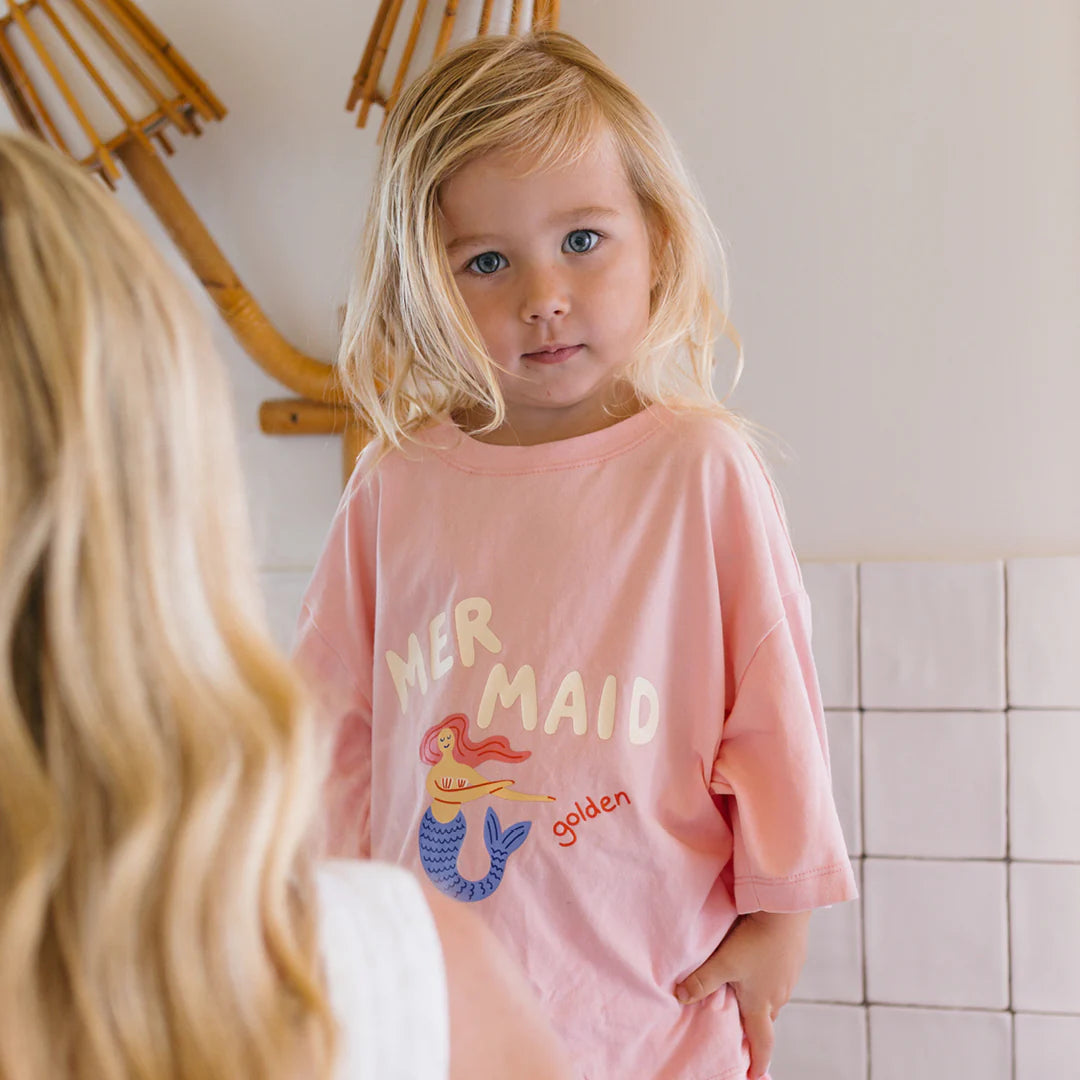 Mermaid Mid Sleeve Tee Pink Cream