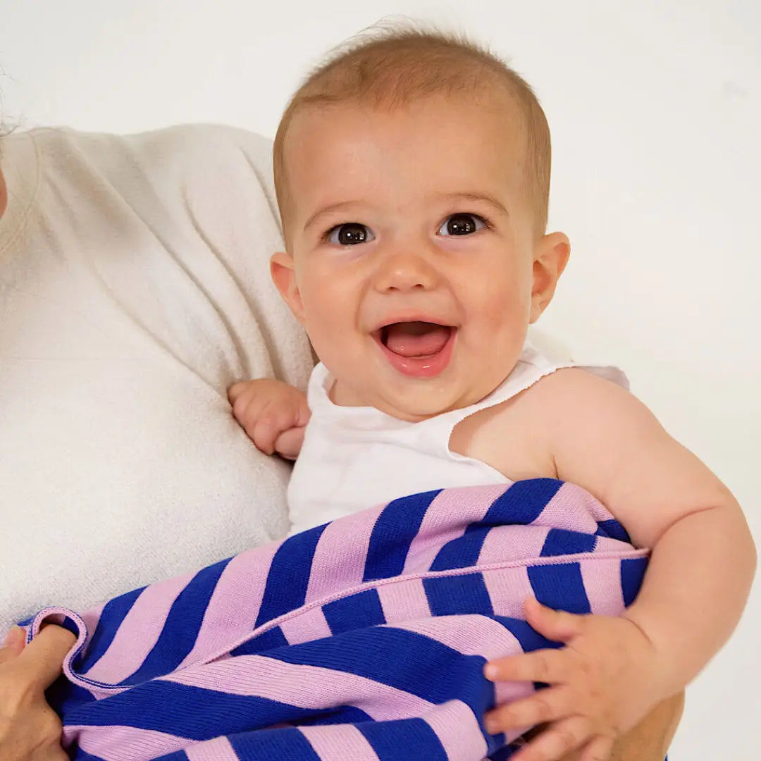 Retro Stripe Organic Cotton Blanket - Electric Blue & Lilac