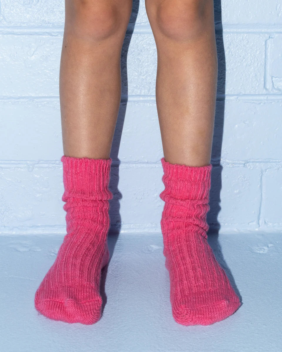 Cotton Slub Chunky Rib Socks - Raspberry