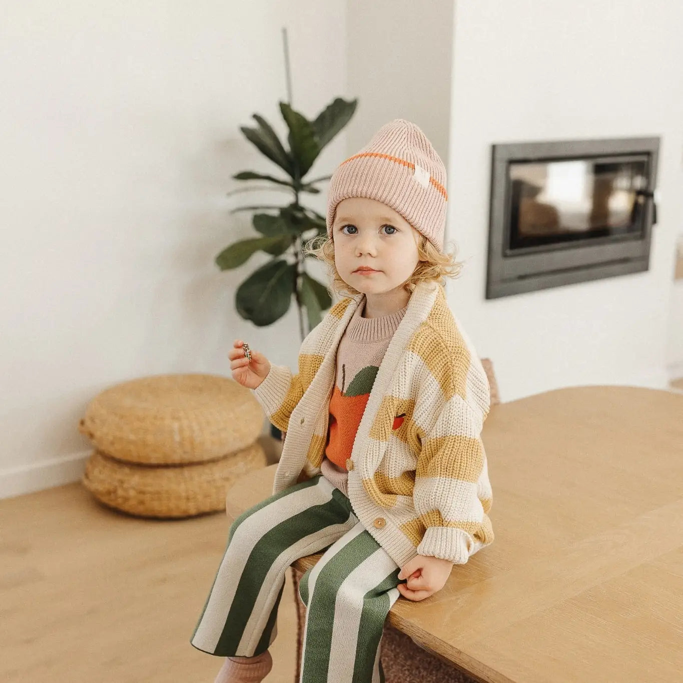 Chunky Grandpa Cardi - Honey Rugby Stripe