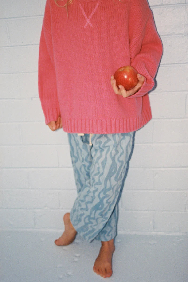 Merino Blend Knit Pullover - Raspberry