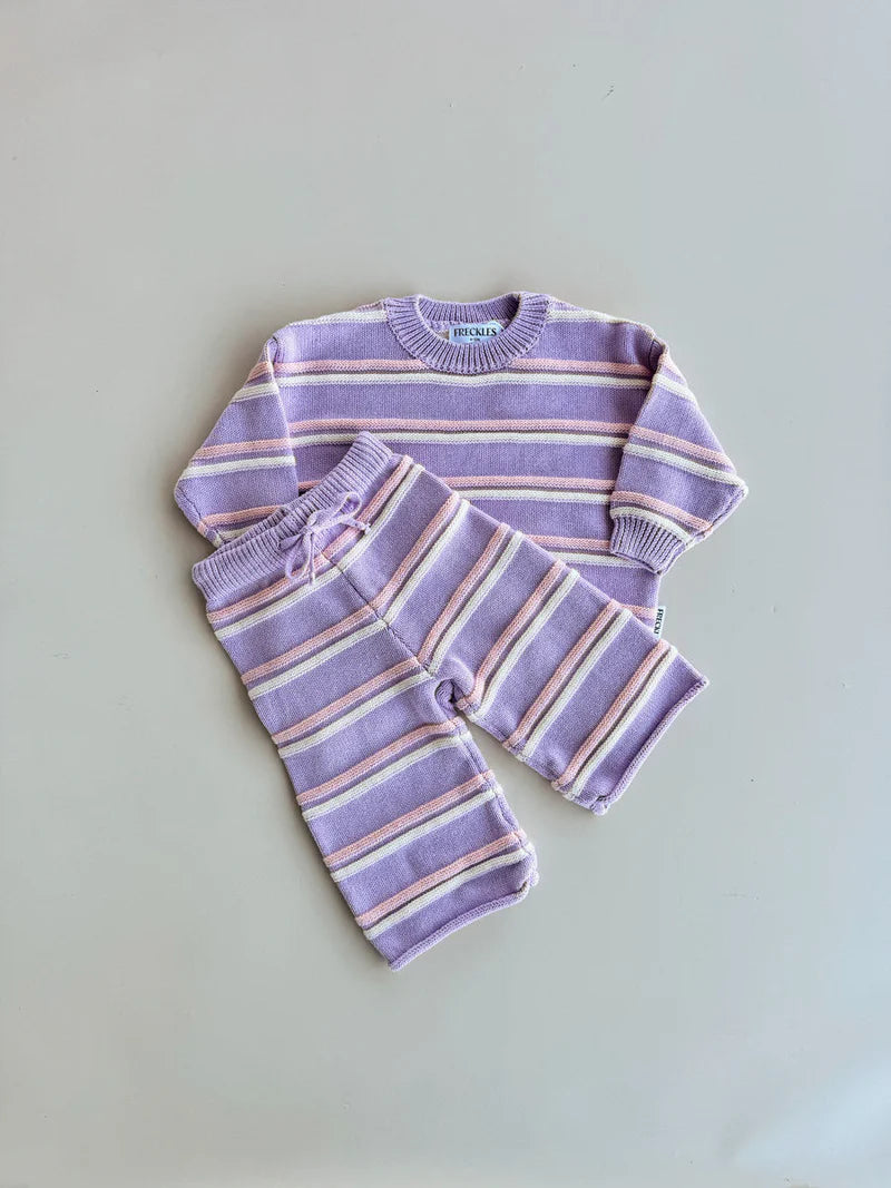 Raised Stripe Knit Set - Aster/Sweetpea/Snow