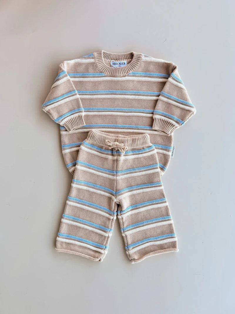 Raised Stripe Knit Set - Oat/Arctic Snow