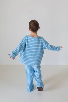 Alma Cotton Stripe Long Sleeve Set - Blue/White Stripe