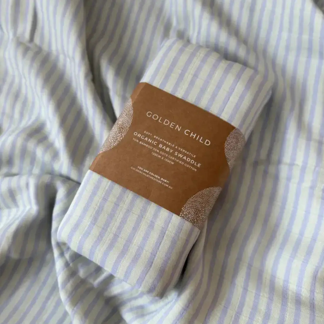 Baby mini stripe organic bamboo cotton swaddle - Lilac