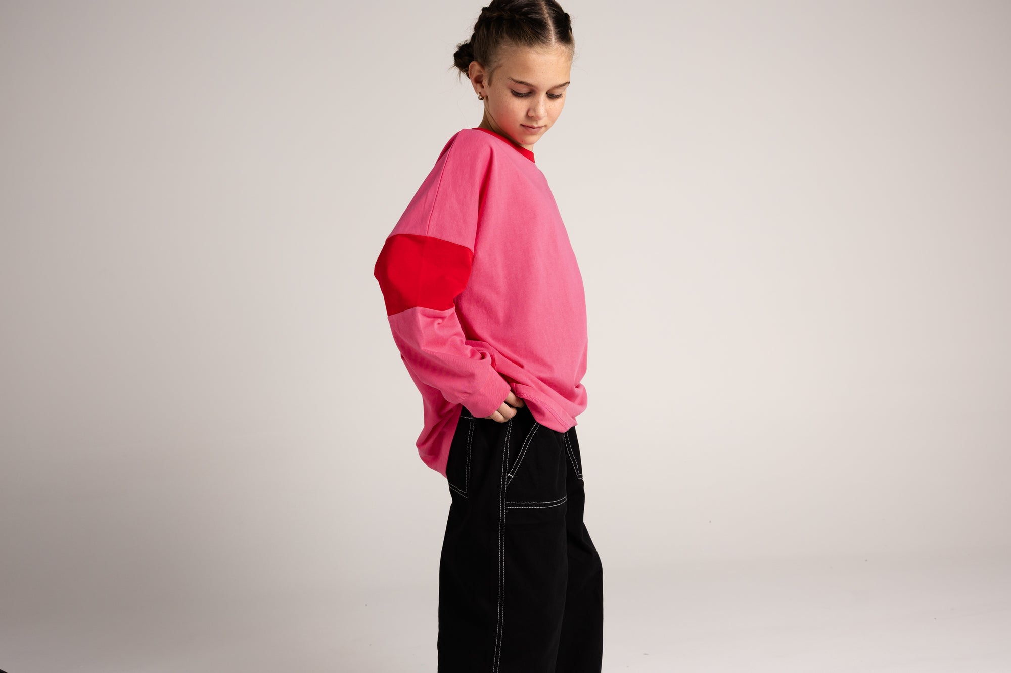 The Two Tone Long Sleeve Tee - Pink/Red