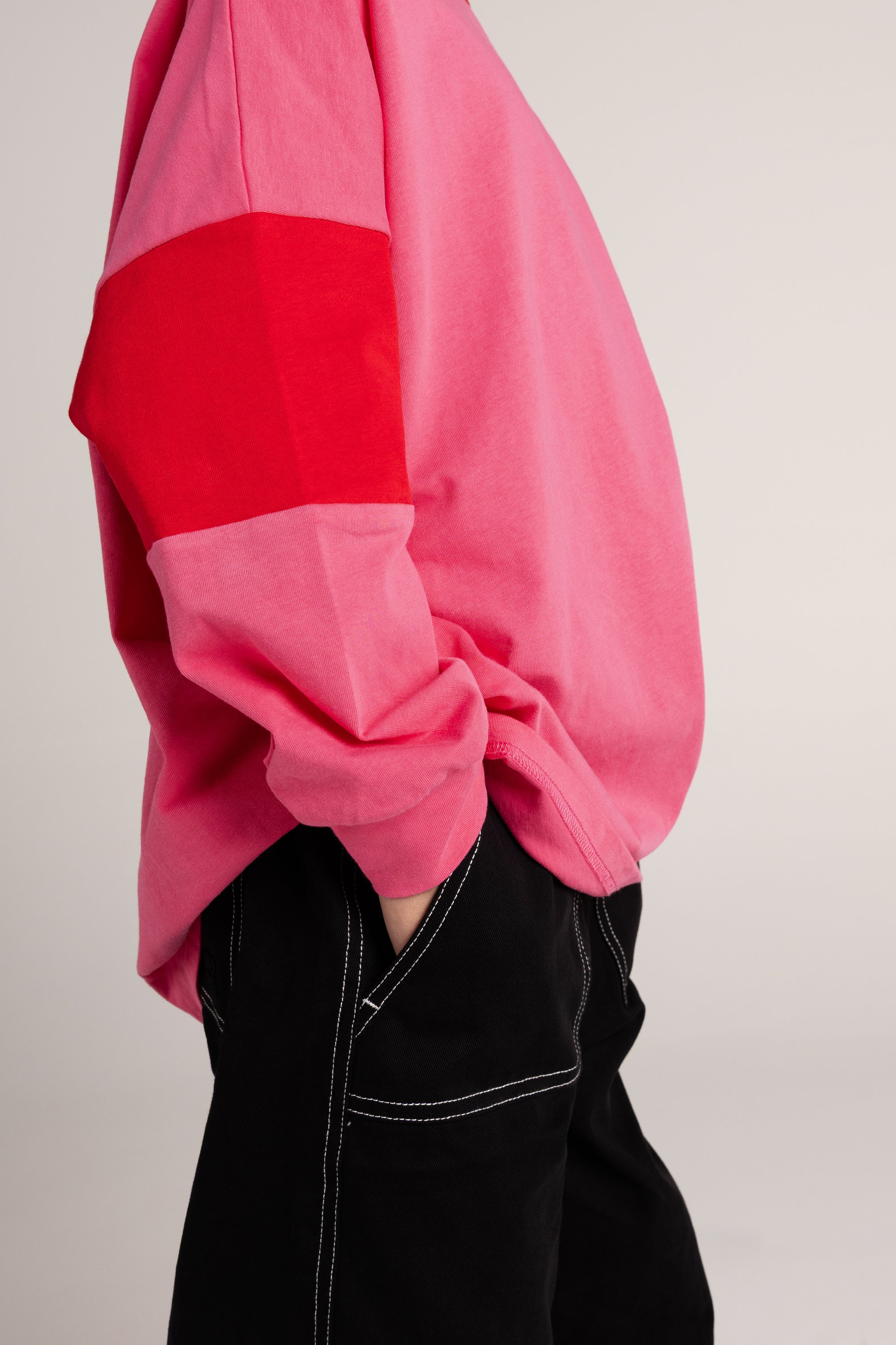 The Two Tone Long Sleeve Tee - Pink/Red