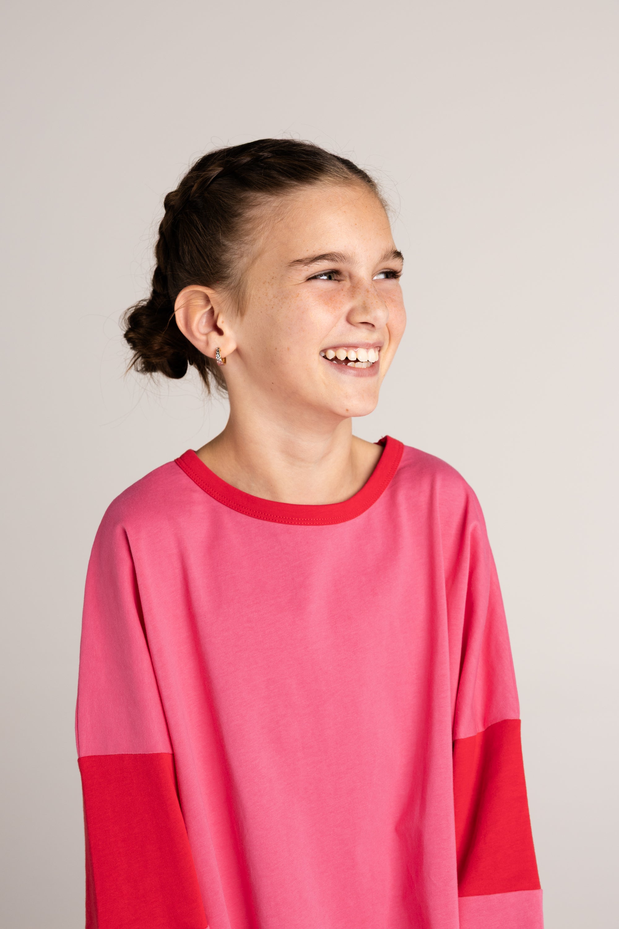 The Two Tone Long Sleeve Tee - Pink/Red