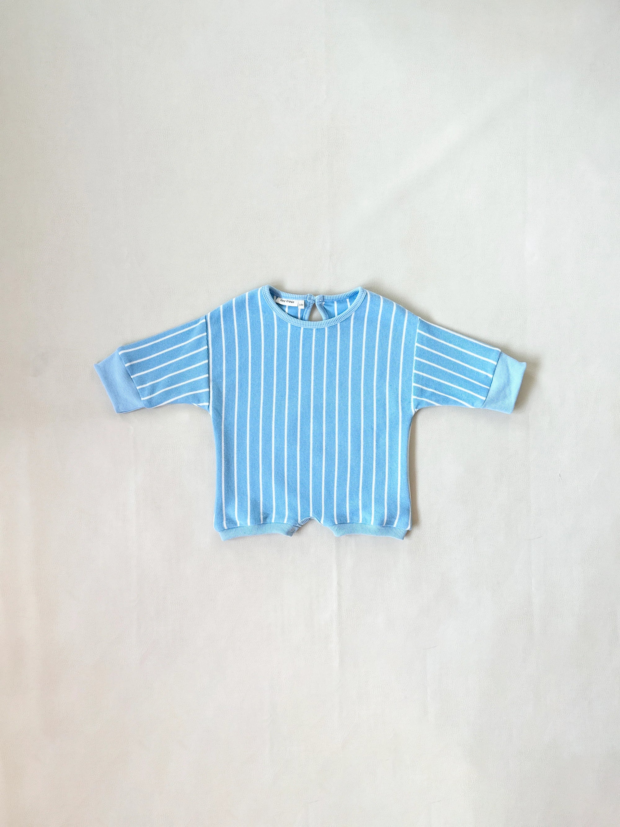 Addie Cotton Stripe Romper - Blue/White Stripe