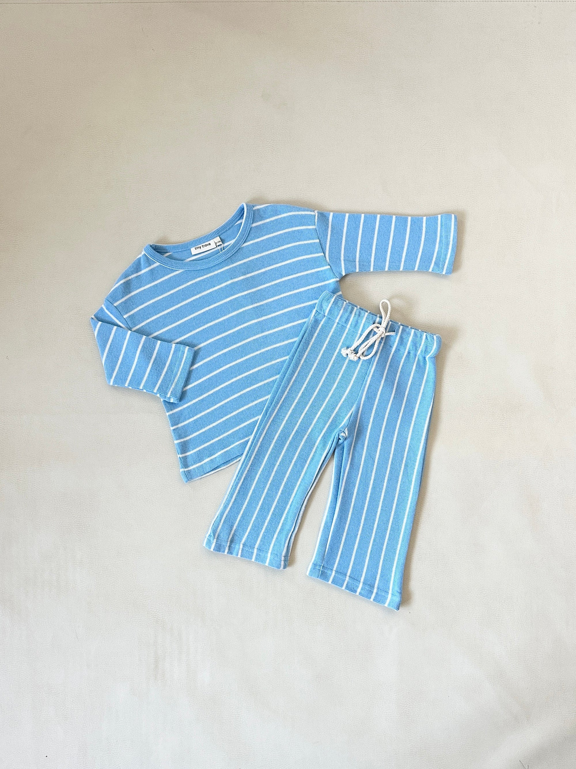 Alma Cotton Stripe Long Sleeve Set - Blue/White Stripe