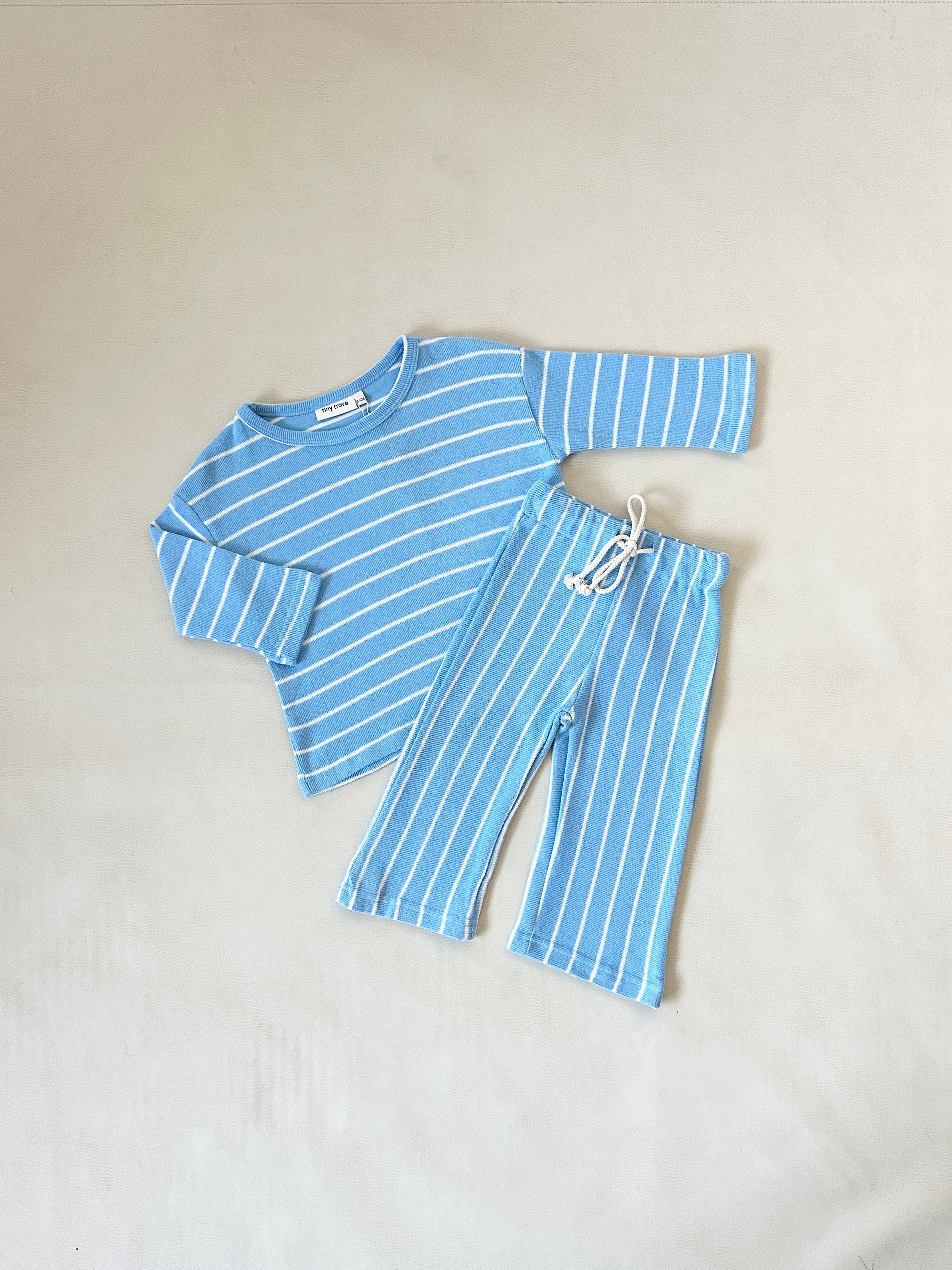 Alma Cotton Stripe Long Sleeve Set - Blue/White Stripe