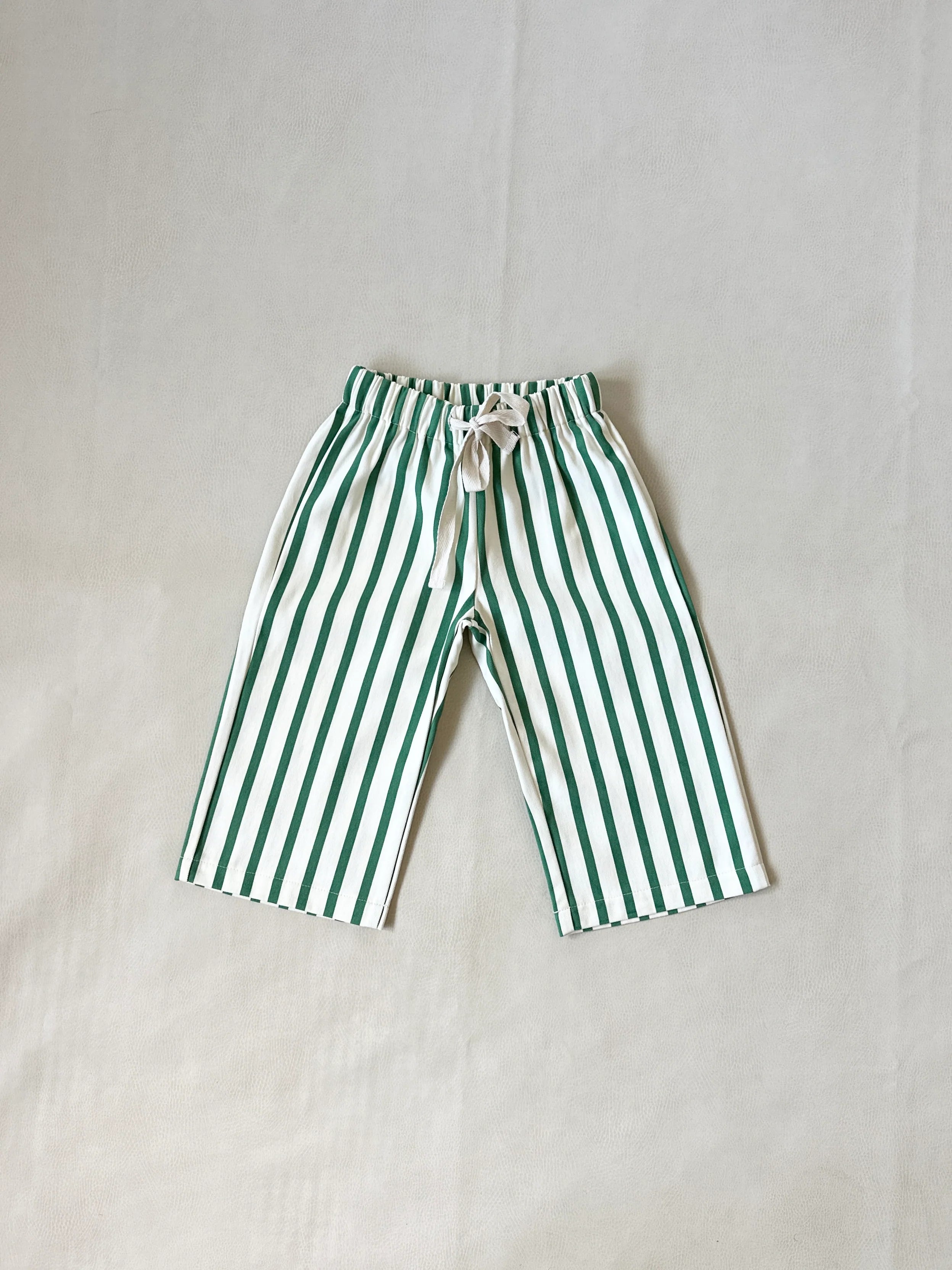 Billie Stripe Cotton Pants - Cream/Green Stripe