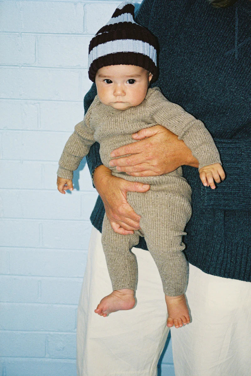 Organic Striped Pixie Knit Beanie - Plum & Haz
