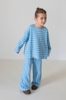 Alma Cotton Stripe Long Sleeve Set - Blue/White Stripe