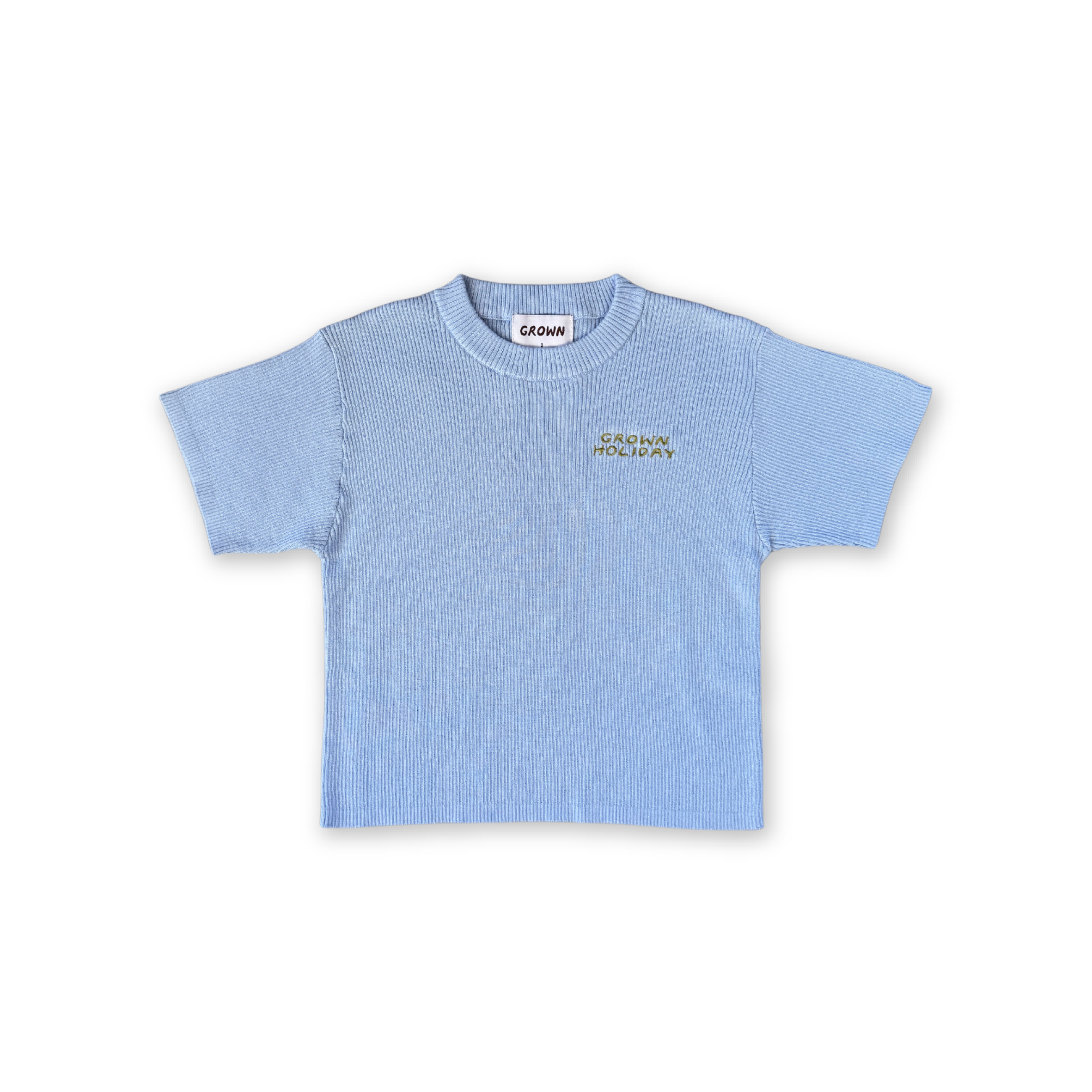 Organic Ribbed Knit Logo Tee - Ocean