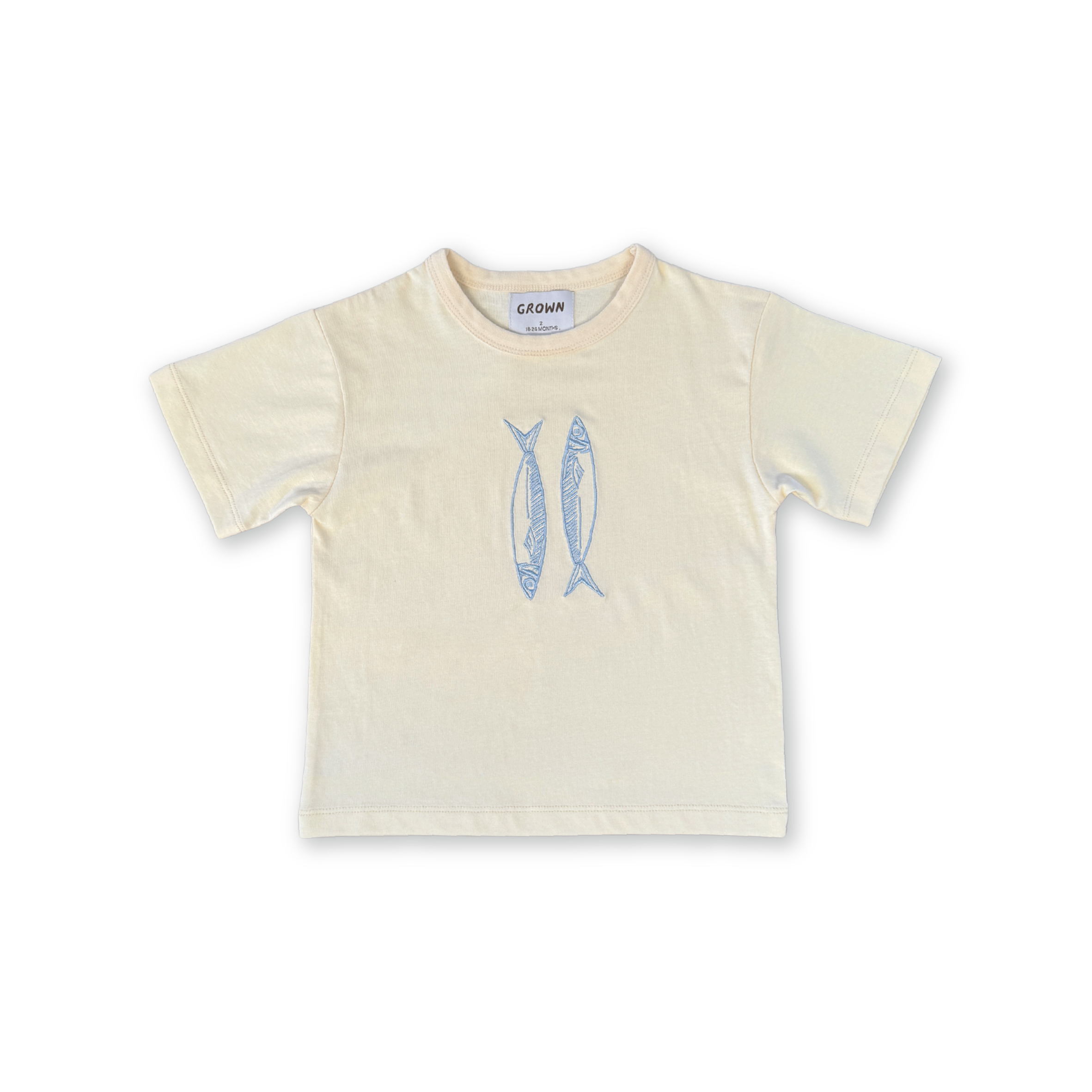 Organic Sardine Embroidered Tee - Milk