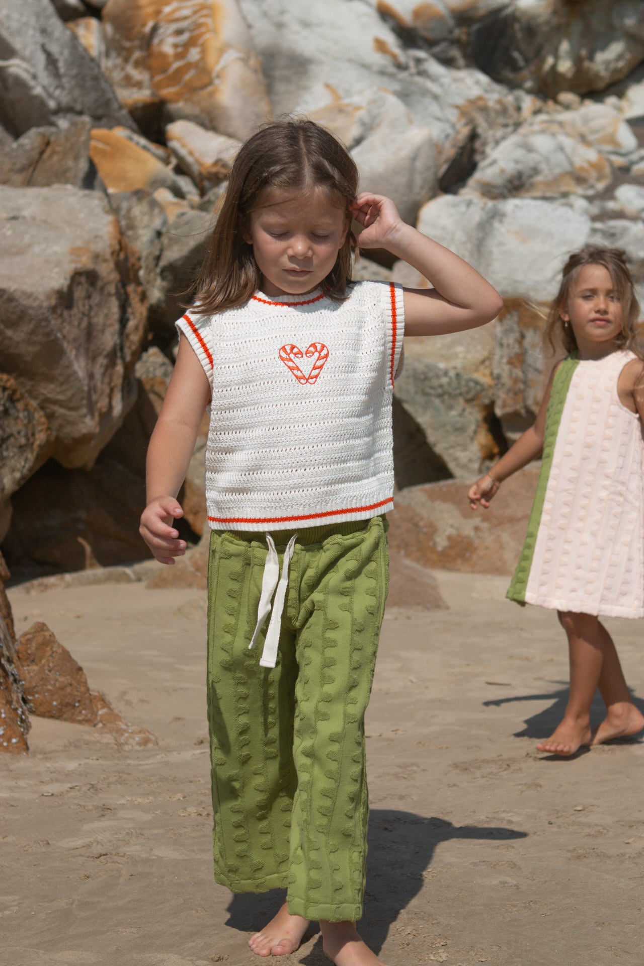 Organic Candy Cane Heart Vest - Milk