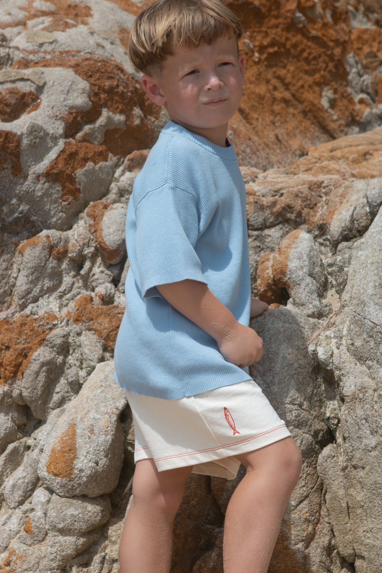 Organic Ribbed Knit Logo Tee - Ocean