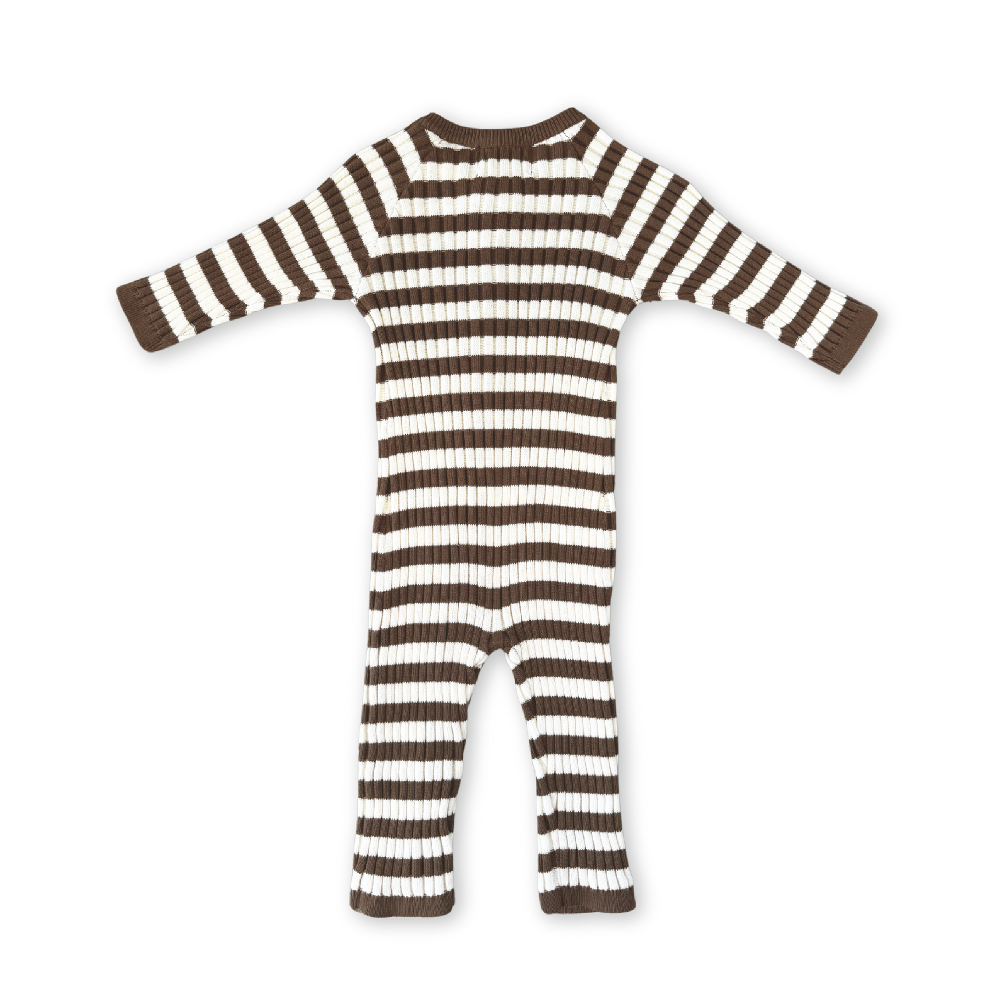 Organic Rib Stripe Knit Zipper Jumpsuit - Espresso & Milk