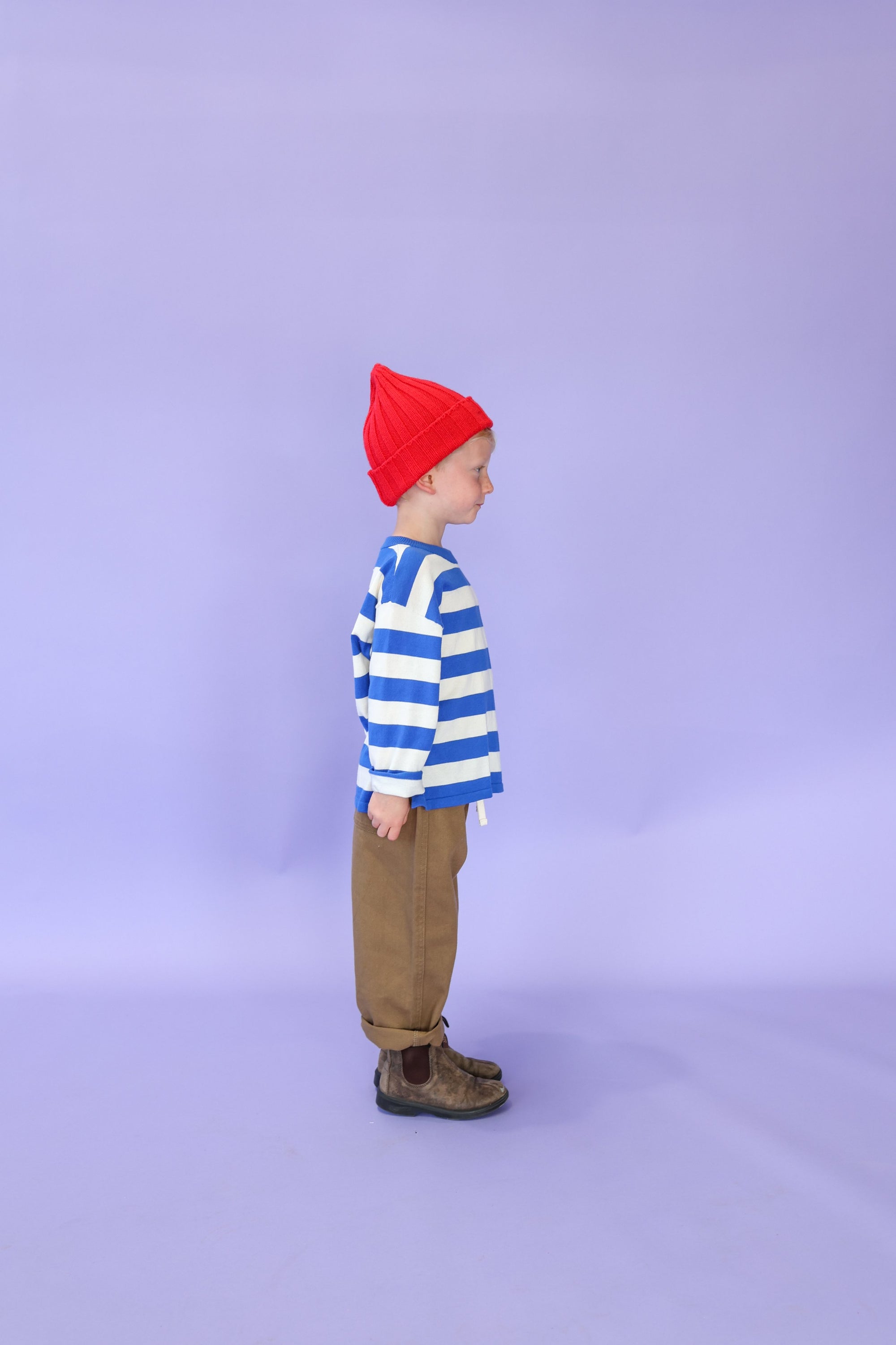 Grown ~ Knitted Stripe Sleeve Tee Sea