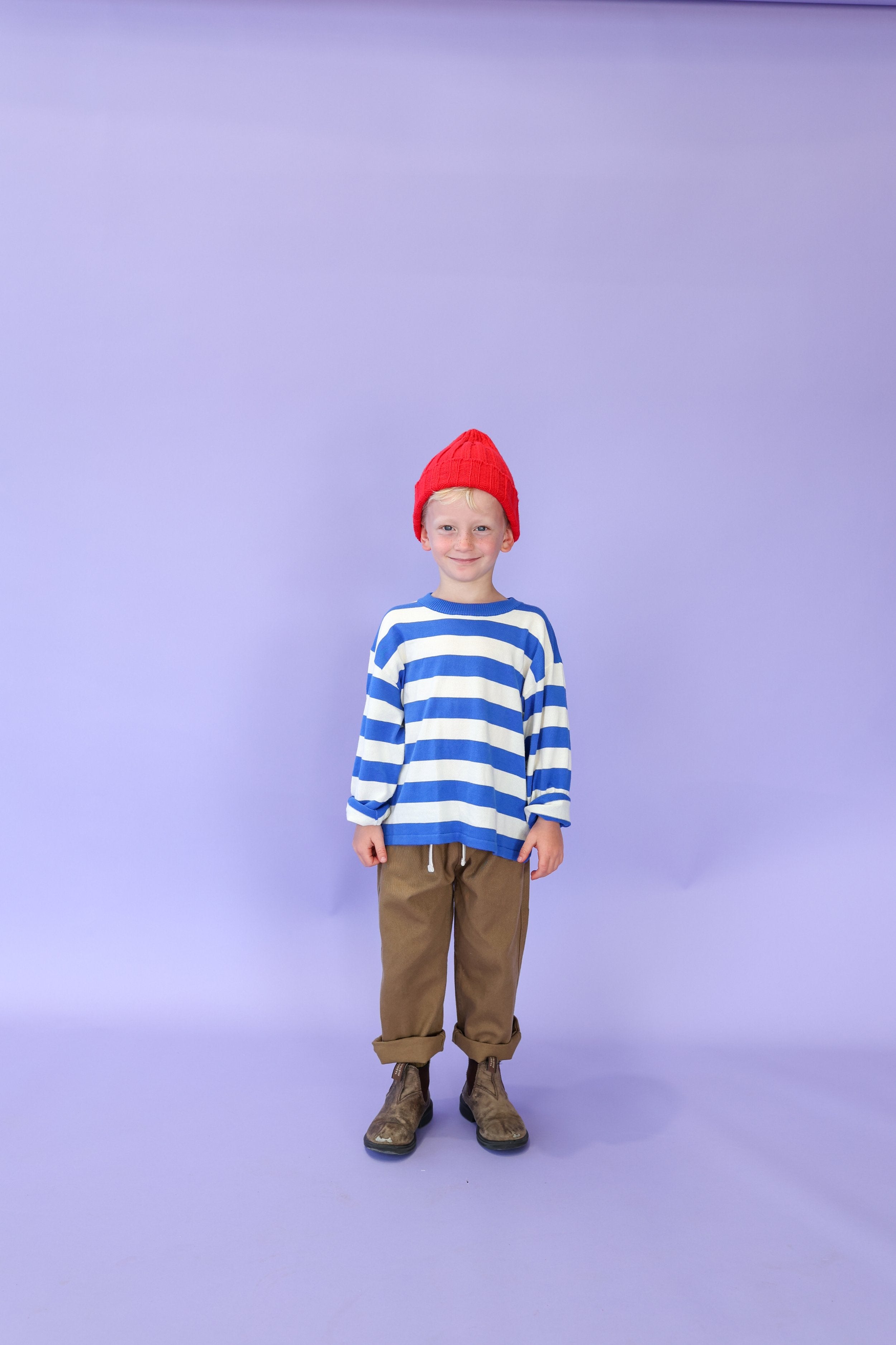 Grown ~ Knitted Stripe Sleeve Tee Sea