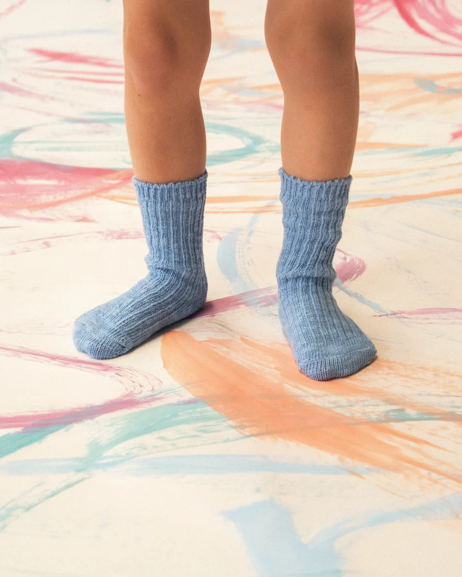 Cotton Slub Chunky Rib Socks - Duck Egg