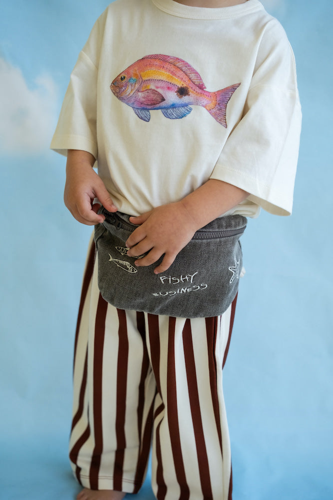 Organic French Terry Striped Pants - Maroon