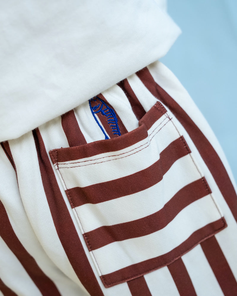 Organic French Terry Striped Pants - Maroon