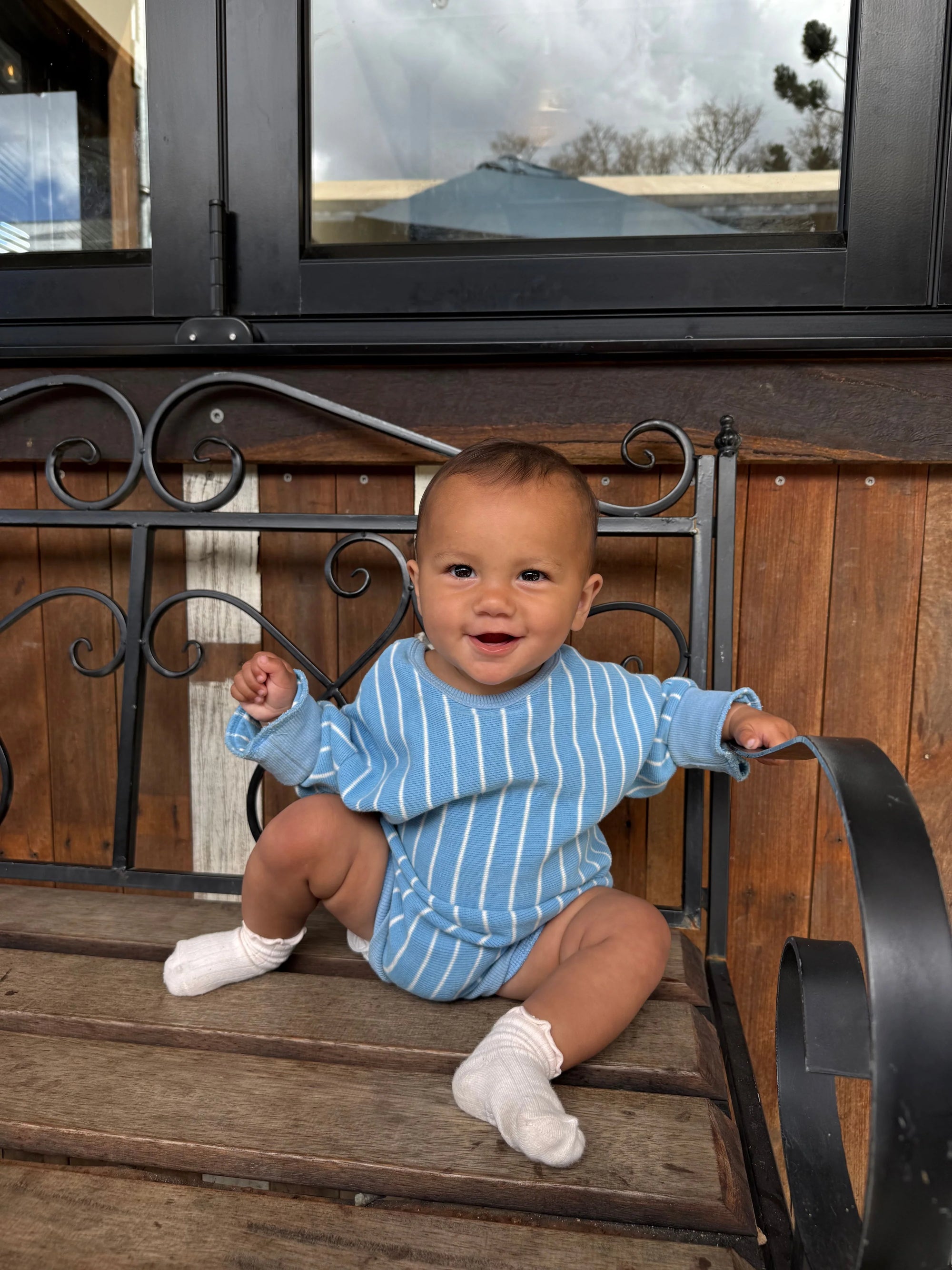 Addie Cotton Stripe Romper - Blue/White Stripe