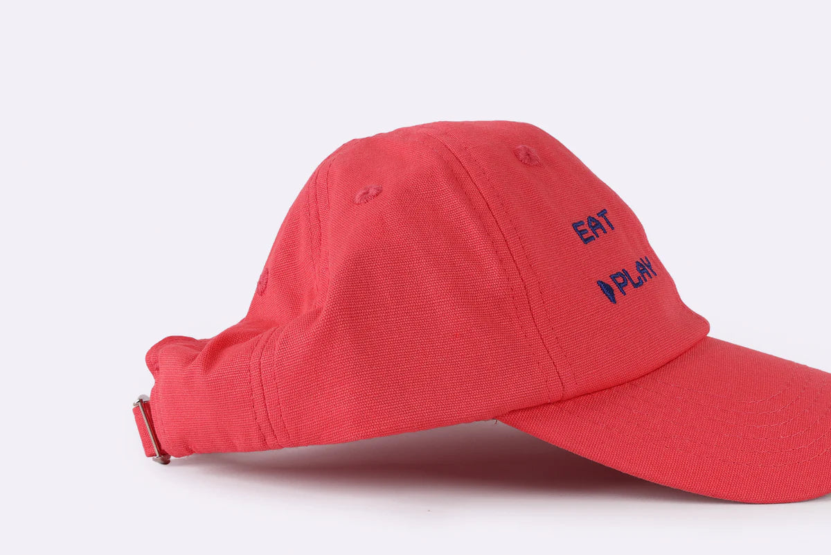 Eat, Sleep, Play, Repeat dad cap in coral