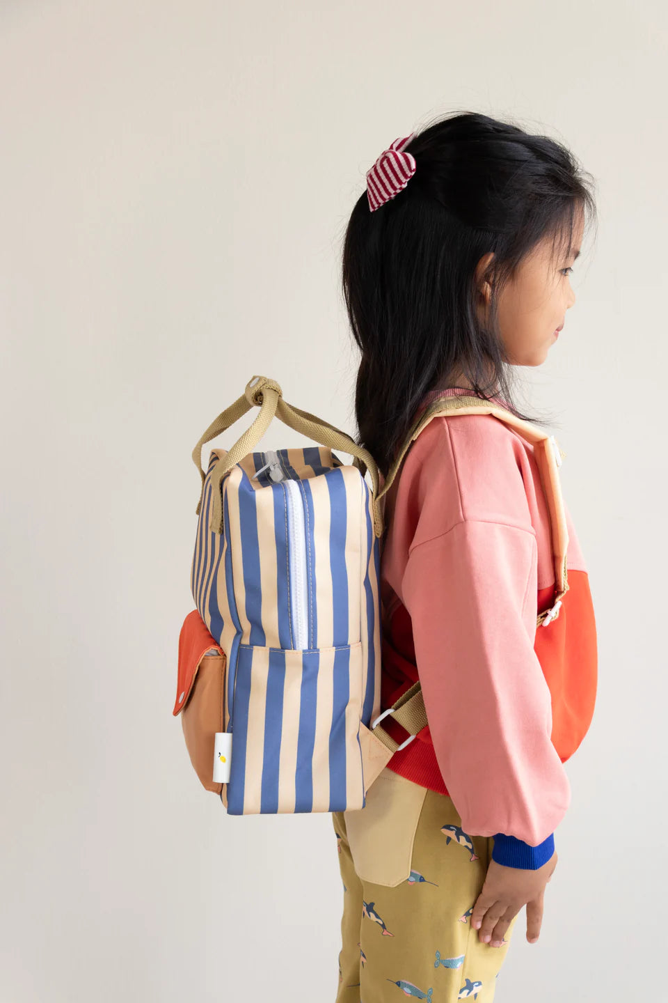 Backpack Medium Envelope Stripes Blue Whale + Sandy Yellow