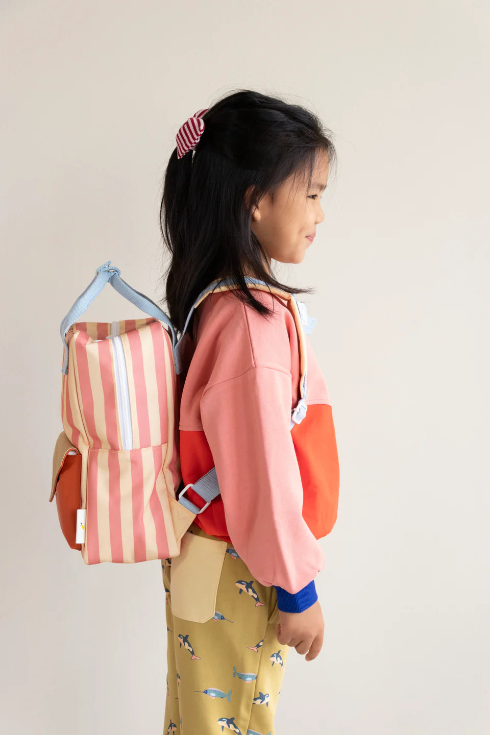 Backpack Medium | Envelope | Stripes | Coral Pink + Sandy Yellow