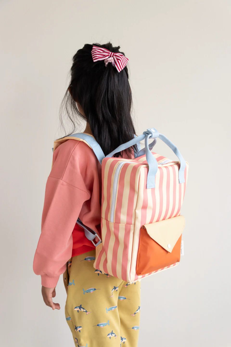 Backpack Medium | Envelope | Stripes | Coral Pink + Sandy Yellow