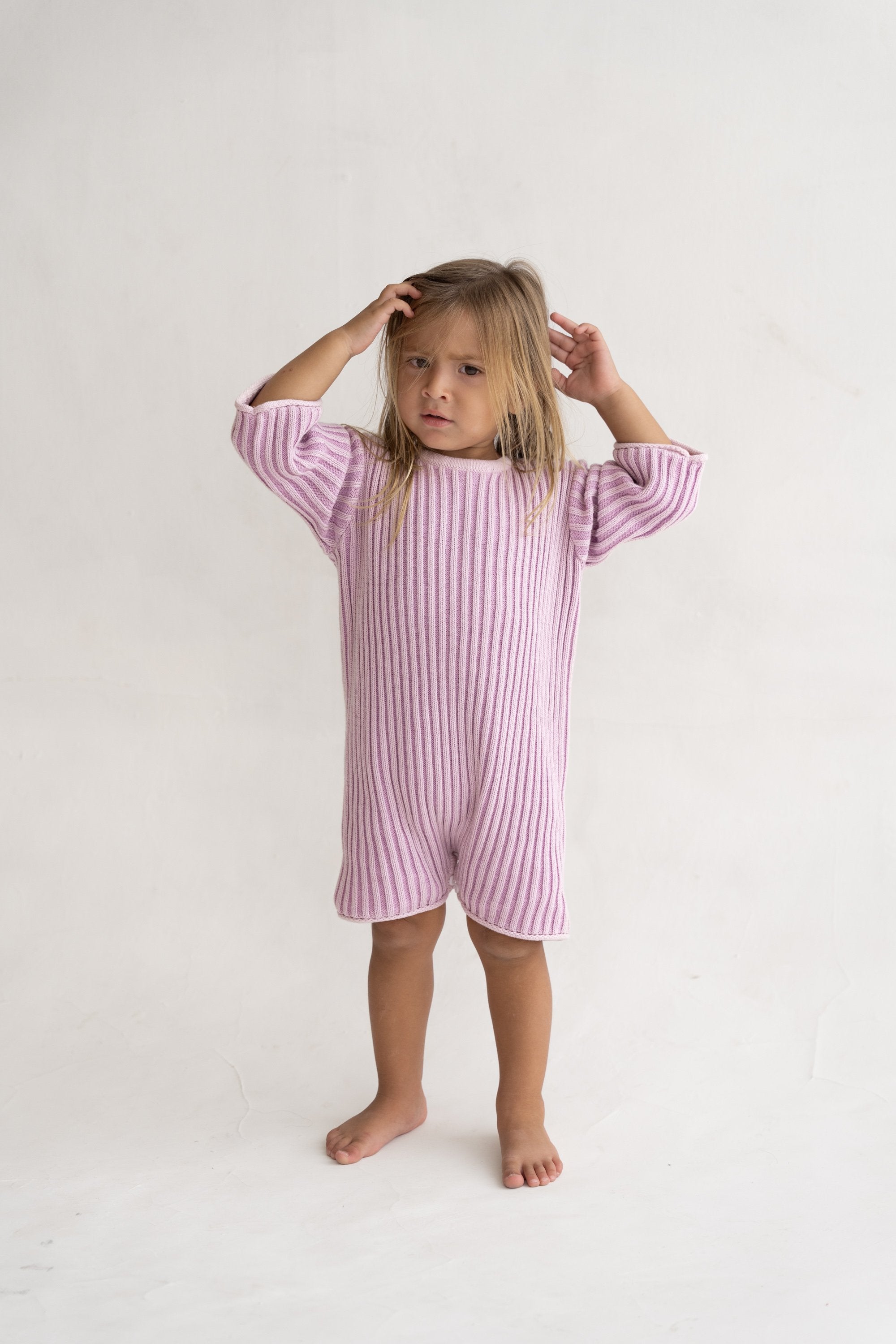 Illoura ~ Essential Knit Romper | Mauve Stripe